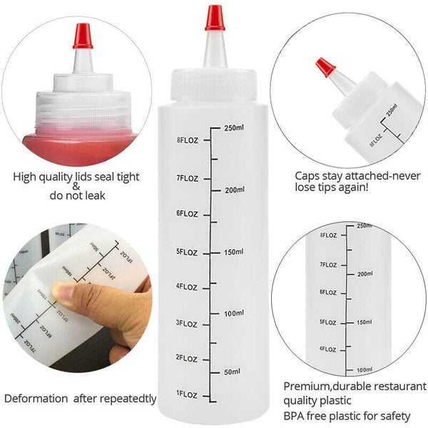 6pcs 250/450ML Sauce Bottle Measuring Squeeze Crafts Bottle Condiment Dispenser