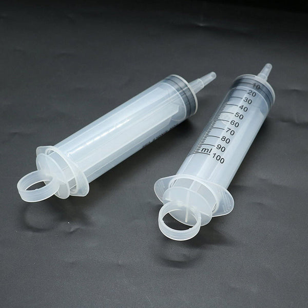 2X 100ml Reusable Plastic Syringe Big Large Hydroponics Nutrient Measuring Slip