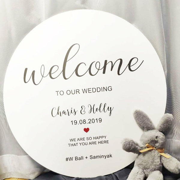 80cmRound Acrylic Board Wedding Welcome Sign Circle Baby Shower Engagement Party