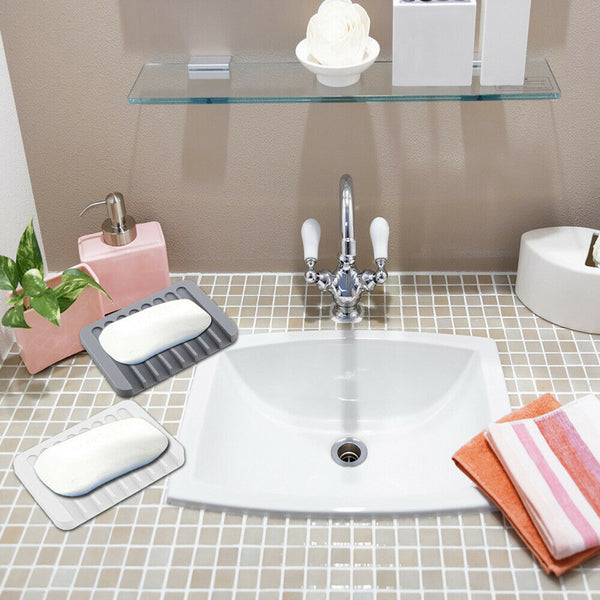 1/2 Silicone Soap Dish Storage Holder Soapbox Plate Tray Drain Box Tool Bathroom - Lets Party