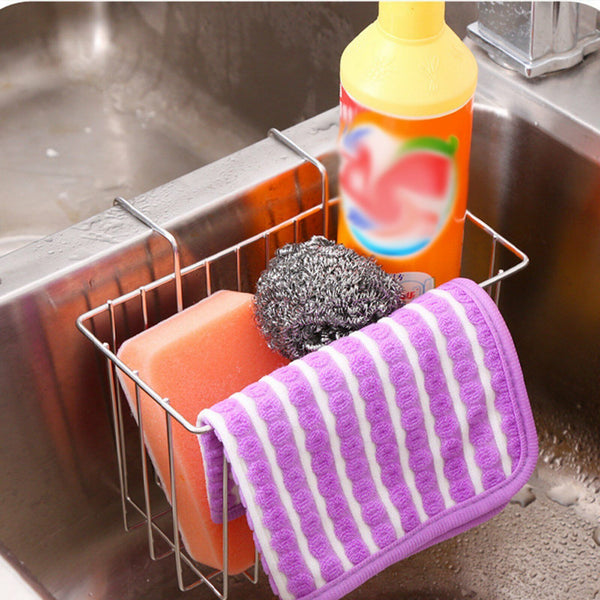 Stainless Steel Kitchen Sink Caddy Tidy Storage Holder Rack Cleaning Organizer - Lets Party