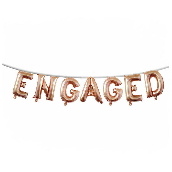 Engaged Balloons Banner Engagement Party Decorations Heart Rose Gold Silver Gold - Lets Party