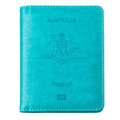 Light Blue Leather RFID Blocking Passport Travel Wallet Holder ID Cards Cover Case
