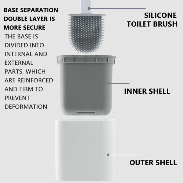 White Bathroom Silicone Bristles Toilet Brush with Holder Creative Cleaning Brush Set - Lets Party