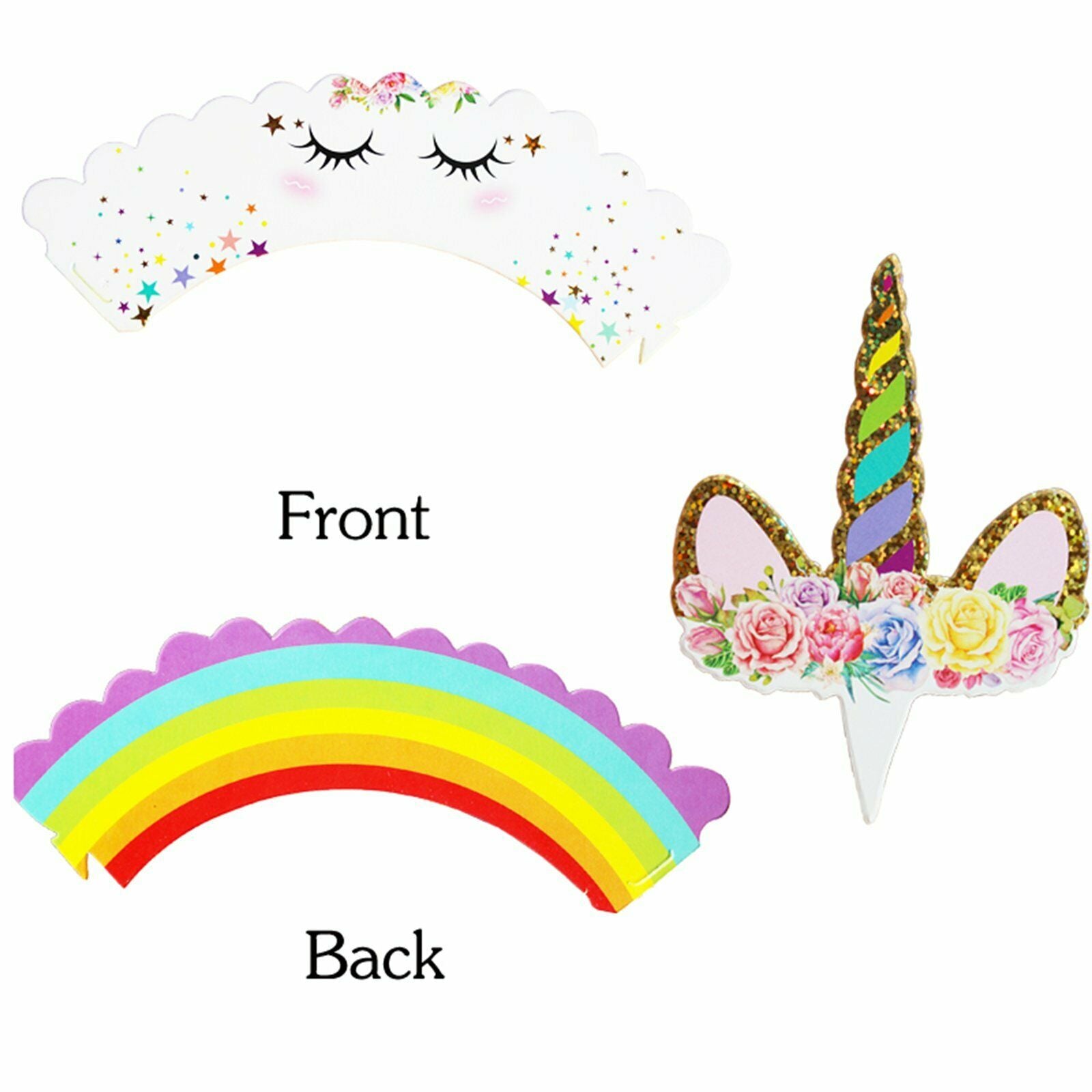 24 Piece Unicorn Cupcake Toppers Wrappers Birthday Party Cake Lolly Loot Bag - Lets Party