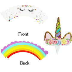 24 Piece Unicorn Cupcake Toppers Wrappers Birthday Party Cake Lolly Loot Bag