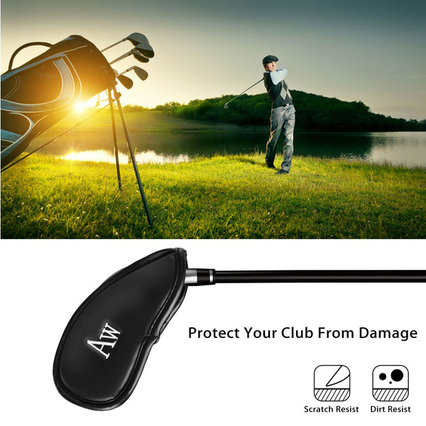 12PCS PU Leather Head Covers Golf Iron Club Putter Headcover 3-SW Set OZ - Lets Party