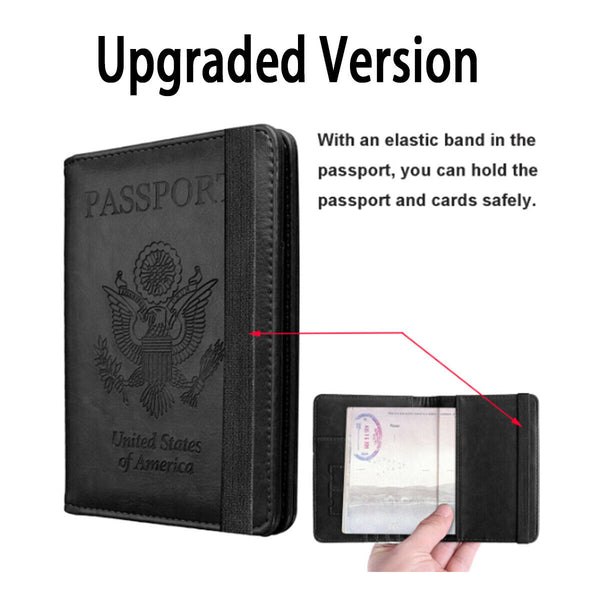 Black Leather RFID Blocking Passport Travel Wallet Holder ID Cards Cover Case - Lets Party
