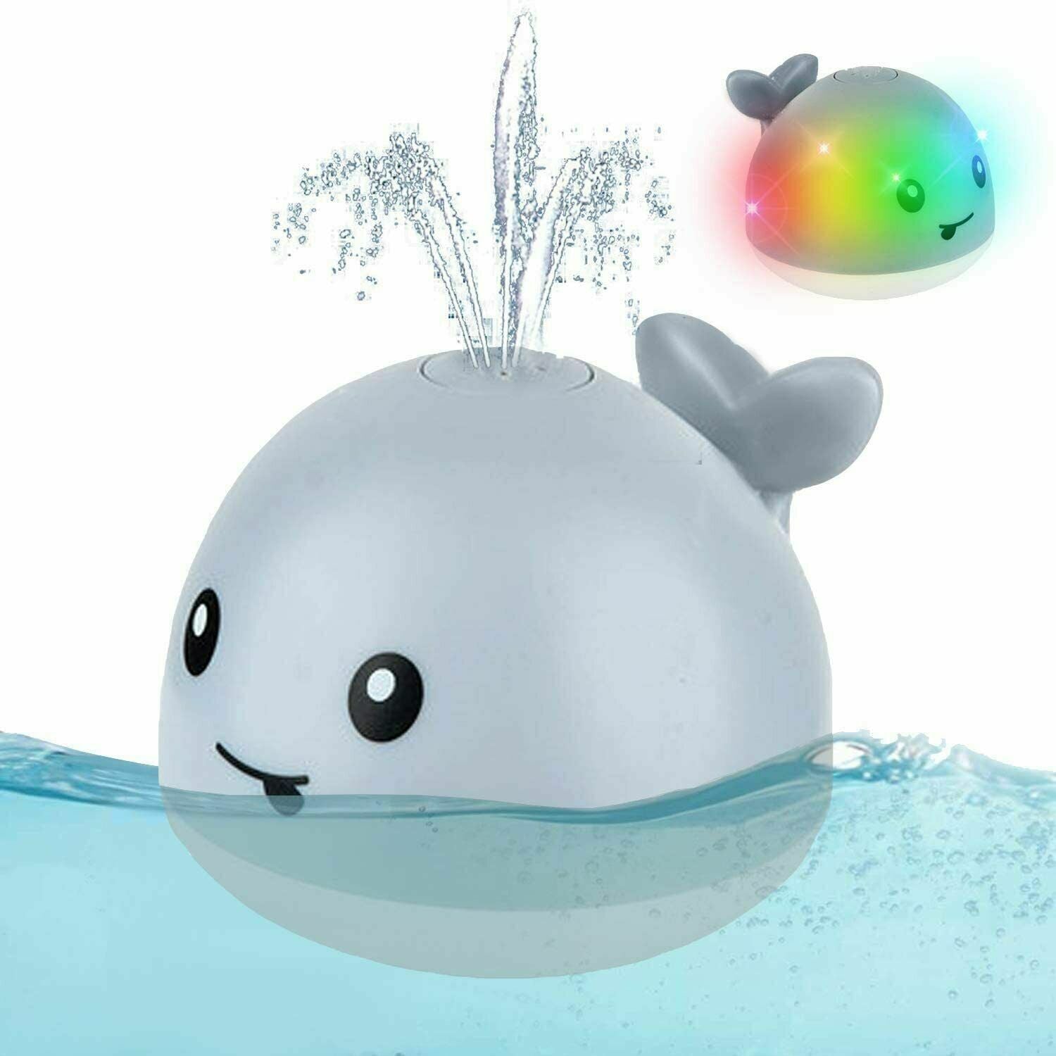 Baby Bath Toys Grey Whale Automatic Spray Water Bath Toy w/ LED Light Kids Xmas Gift - Lets Party