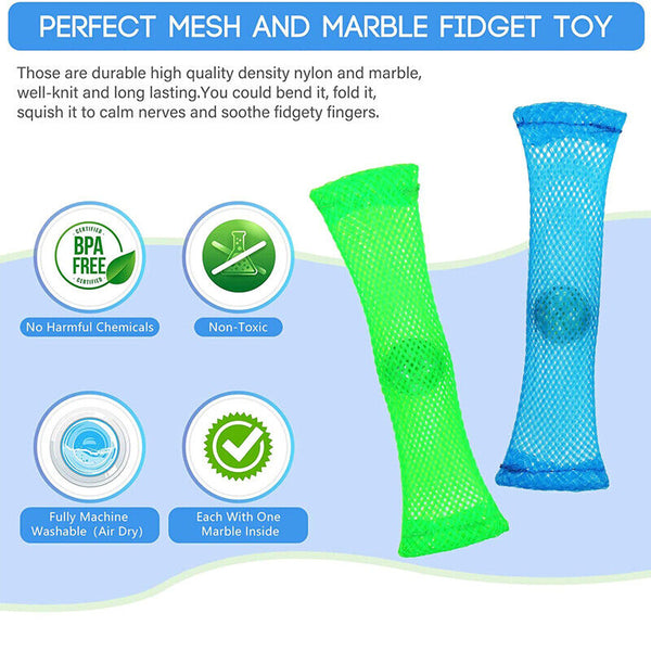 4pcs Fidget Toy Sensory Braided Mesh Marble Tube Portable Friendly Kids Party Favors - Lets Party