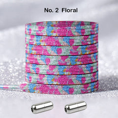 No Tie Floral Locked Elastic Shoelace Shoe Lace Lazy Laces Sneakers Sports Kids Adults