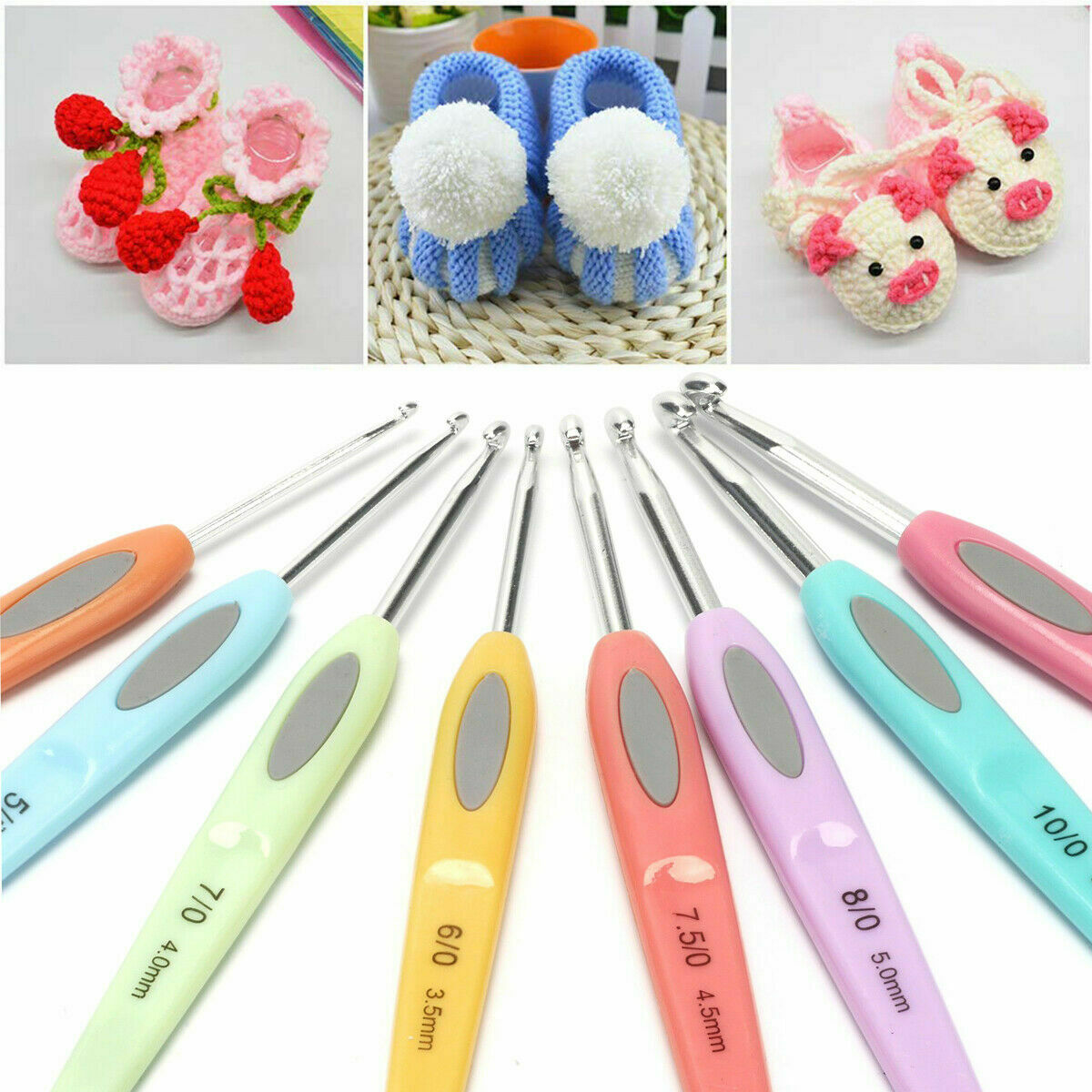 8 x Crochet Hooks Colorful Plastic Pad Ergonomic Arthritis Relief 2.5-6mm Needle - Lets Party