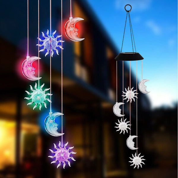 Solar Powered LED Light Hanging Wind Chimes Colour Changing Garden Outdoor Decor