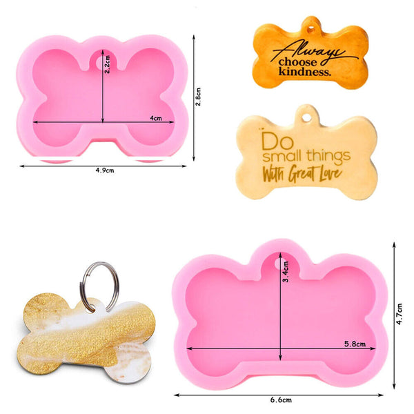 2pcs Silicone Bone Shape Resin Mold Dog Tag Keychain Resin Casting Mould Craft