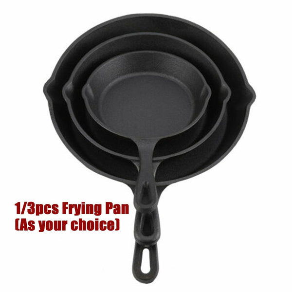 3PCS Cast Iron Skillet Fry Pan Pre Seasoned Oven Safe Cooktop &BBQ 16/20/25CM AU