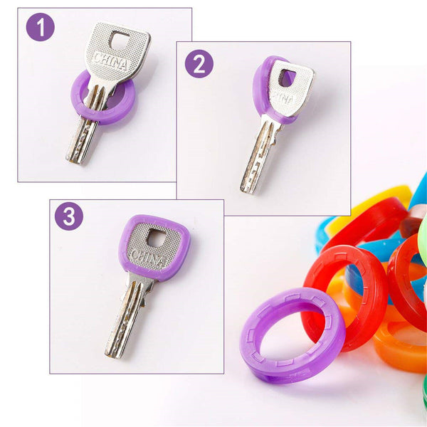 UP 105PCS Bright Colors Hollow Silicone Flexible Elastic Key Cap Covers Keyring