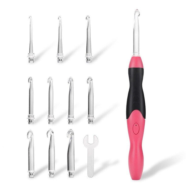 11in 1 LED Light Up Crochet Hooks Set USB Knitting Needles Weave Sewing Tools AU