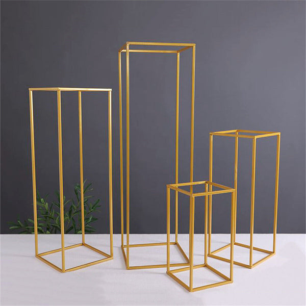 4PCS Flower Racks Gold Iron Plinth Wedding Decorations Geometric Box Party Stand