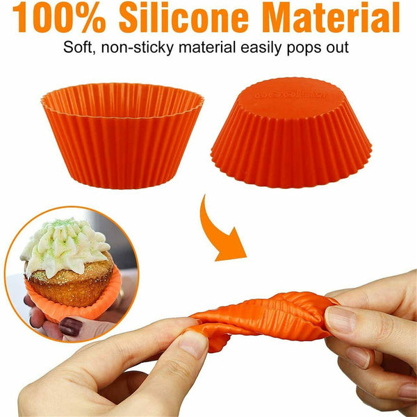 40 To 60x Round Cup Cake Silicone Baking Mould Cupcake Case DIY Bake Mold Muffin