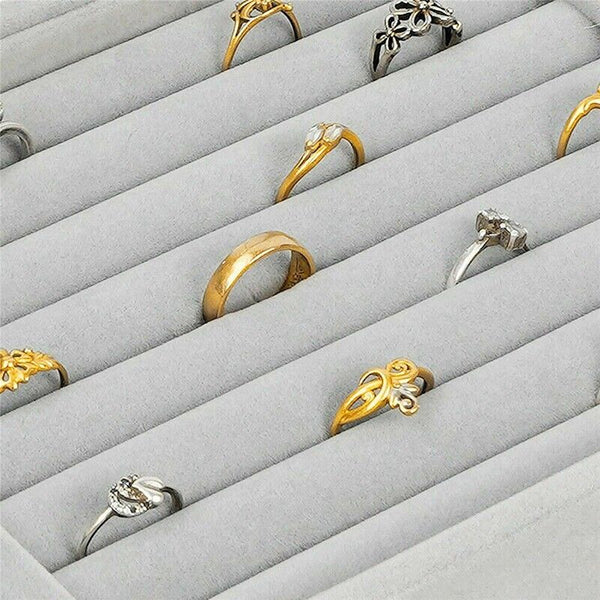 Velvet Ring Earring Jewelry Display Organizer Box Tray Holder Storage Case