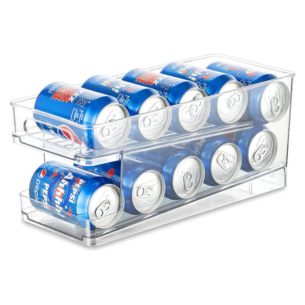 2 Tiers Stackable Beverage Holder Can Organizer Rack For Refrigerator Kitchen AU