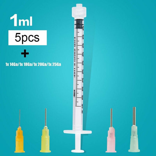 1ml 3ml 5ml 10ml Luer Lock Syringes + 14G-25G Blunt Tip Needles and Caps