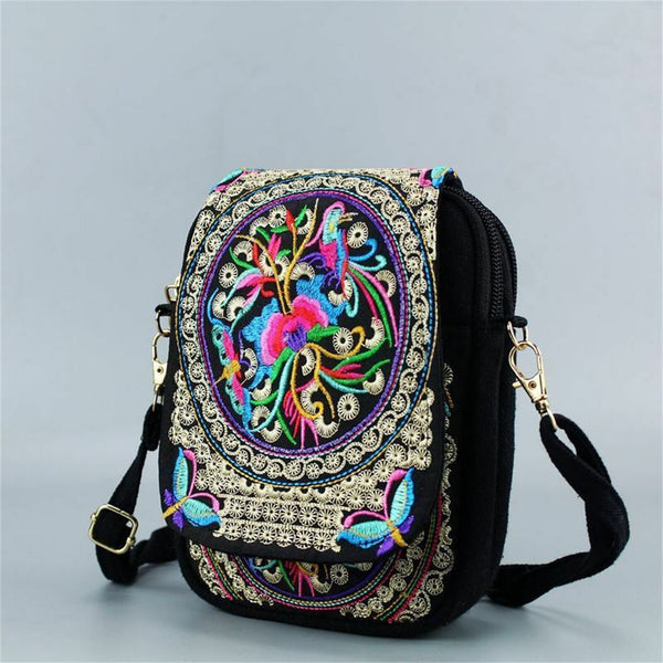 Women's Crossbody Shoulder Bag Embroidery Handbag Mobile Phone Purse Pouch Case