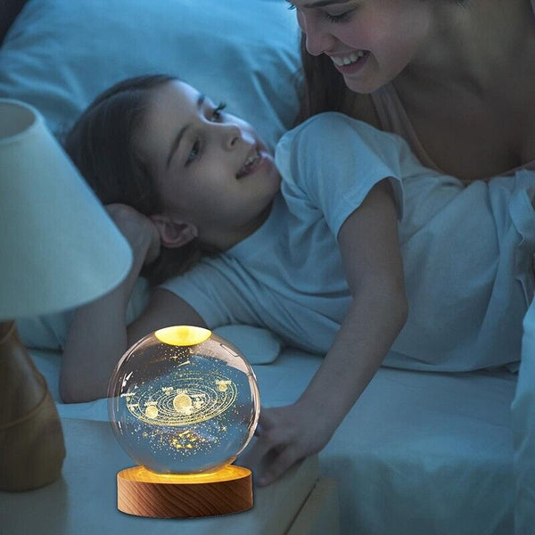 80mm Crystal Solar System Planet Globe 3D Laser Engraved Sun System Ball Gift AU