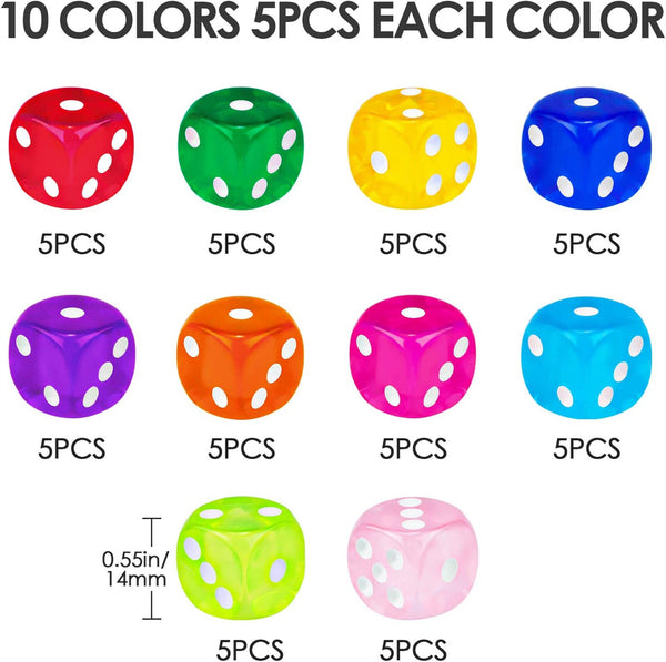 12PCS 6 Sided Games Dice Transparent Coloured Game Play Toy Bulk Board Game AUS