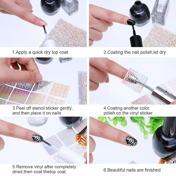 Full Set 24X Nail Art Stencil Stickers 72 Patterns Hollow Stamping Airbrush AU