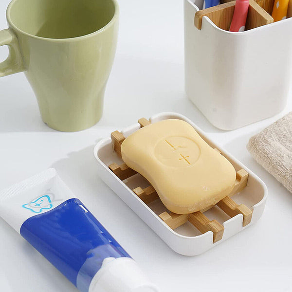 1-2pcs Soap Dish Bamboo Wooden Drain Container Bathroom Shower Soap Holder AUS