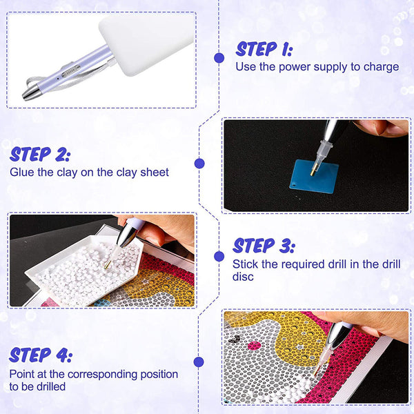 2X USB 5D Diamond Painting Pen Diamond Painting Tool LED Point Drill Accessories