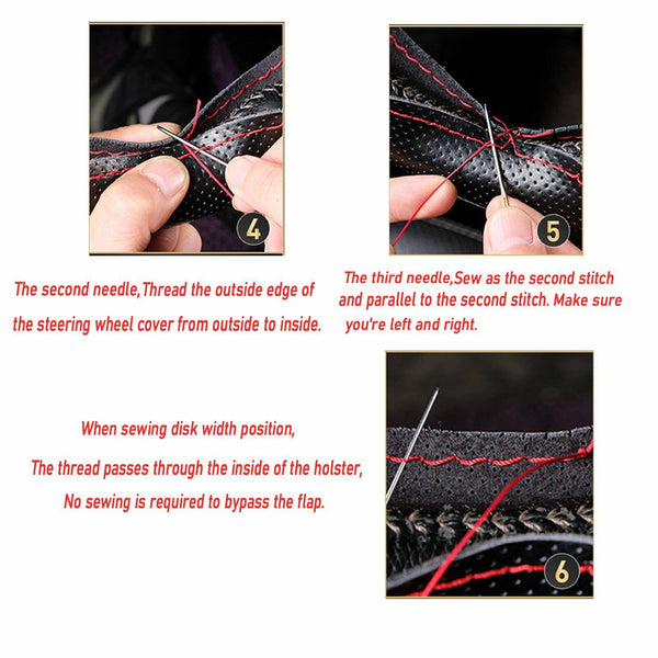 Leather DIY Car Steering Wheel Cover Breathable Anti-slip Universal 38cm 2Colour
