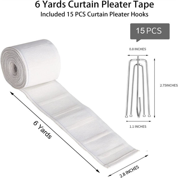 6M Curtain Heading Pleat Tape 4 Prongs Curtain Pleat Hook Clip Curtain Eyelet AU