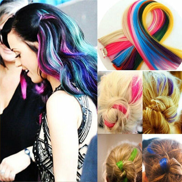 Clip On In Hair Extension Long Hair Coloured Synthetic Crochet Party Highlights
