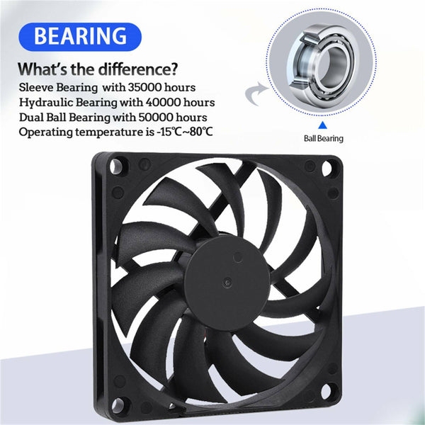 4PCS Brushless Silent Compute Fan 80x80x10mm DC 12V PC Case Cooling Fans Black A - Lets Party