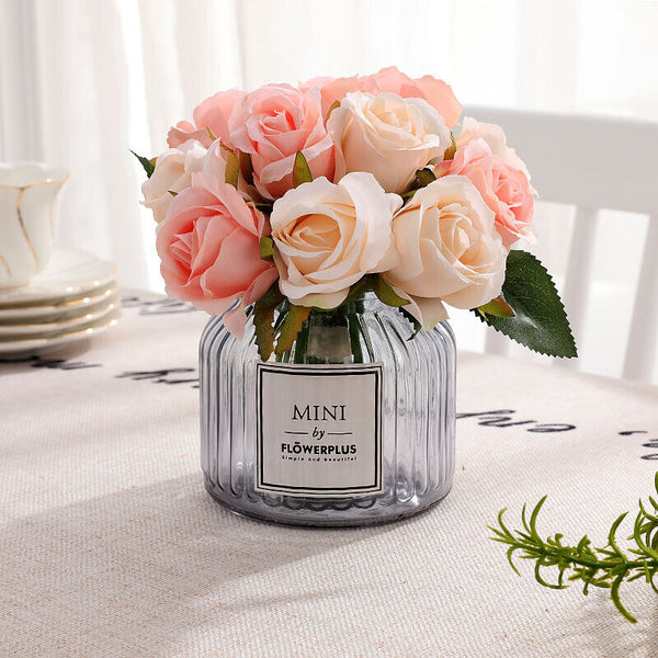 12 Heads Silk Rose Artificial Flowers Fake Bouquet Buch Home Wedding Party Decor