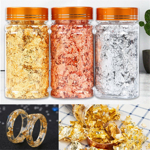 3PCS Gold & Silver & Rose Gold Foil Flakes Leaf Wrap Nail Art Acrylic Gel Polish