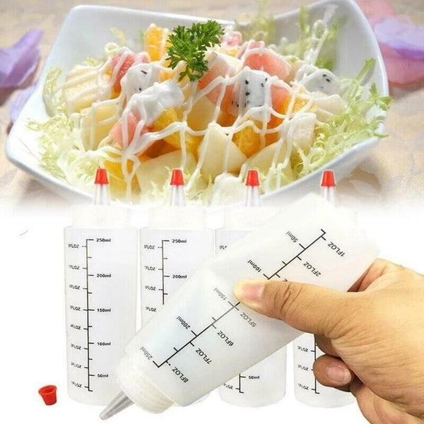 6pcs 250/450ML Sauce Bottle Measuring Squeeze Crafts Bottle Condiment Dispenser