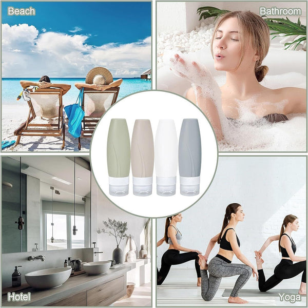 4PCS Silicone Empty Bottle Travel Shampoo Lotion Cosmetic Container Dispenser AU