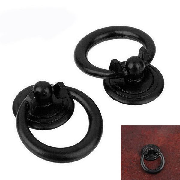 16x Black Ring Pull Handle Cabinet Knob Drawer Dresser Cupboard Drop Zinc Alloy - Lets Party