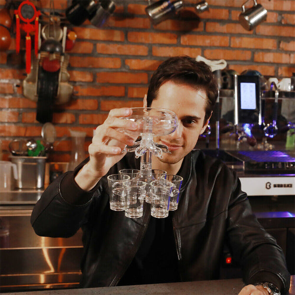 6 Shot Liquor Dispenser w/Shot Glasses Set for Home Gathering Bar Party Supply