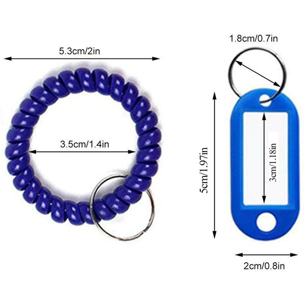 10Set Wrist Keychain Key Tags- Spring Spiral Stretch Coil Wristband Key Ring Key