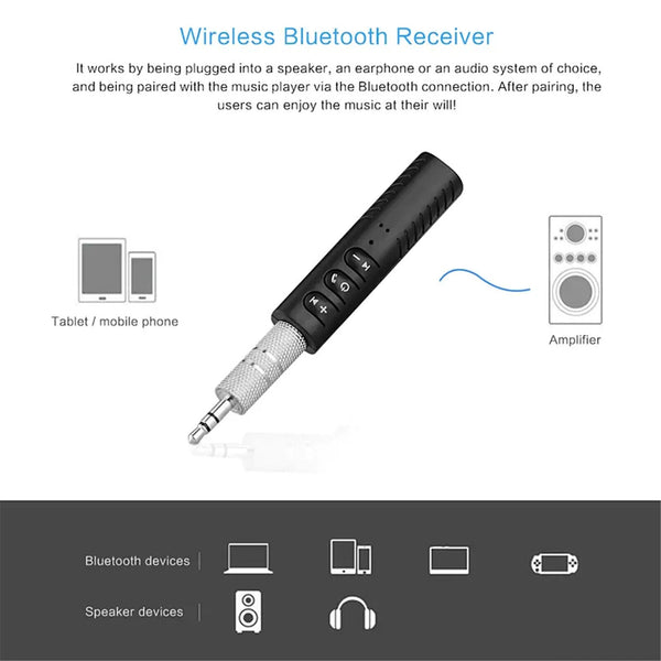 2PCS Wireless Bluetooth 3.5mm AUX Audio Music Receiver Stereo Home Car Adapter