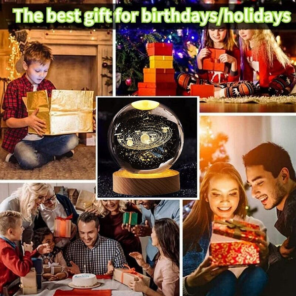 80mm Crystal Solar System Planet Globe 3D Laser Engraved Sun System Ball Gift AU