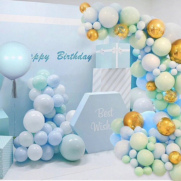 Macaron Mint Blue Golden Garland Arch Balloon Kit Baby Shower Birthday Party