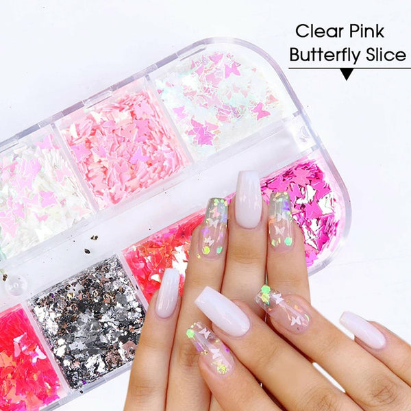 1/2X 12 Colours Butterfly Flakes Glitter Nail Sequins Nail Art Flakes Makeup DIY