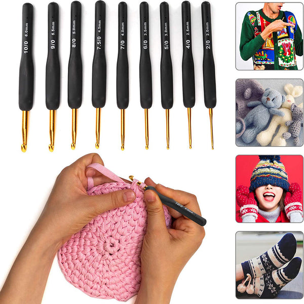 9/18X Soft Sewing Handle Aluminum Crochet Hook Knitting Needles Yarn 2-6mm Set A