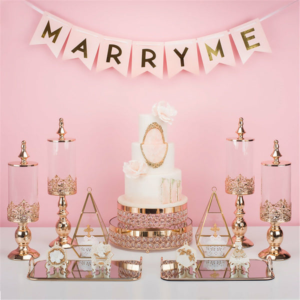 2xWedding Gold Metal Candy Jar Dessert Table Decor Covered Biscuit Glass Storage