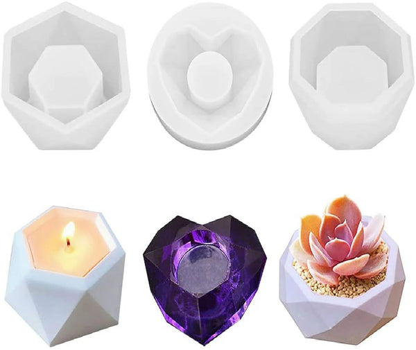 3pcs/Set Plant Flower Pot Silicone Mold Epoxy Resin Candle Holder Mould DIY Tool